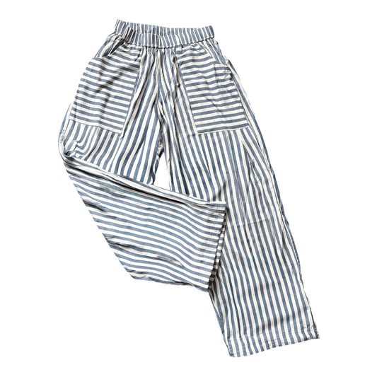 A- Pantalon Barrel - Ligné bleu