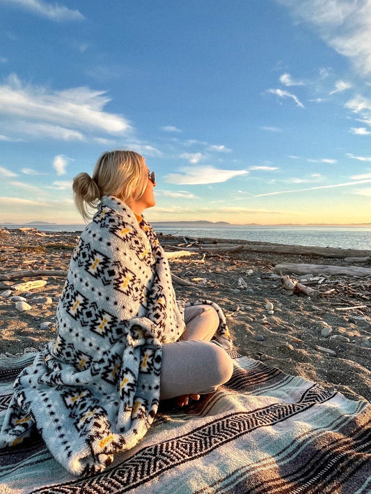 Z- Couverture en Sherpa - Motif bleu & Jaune