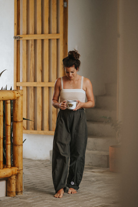 A- Pantalon Barrel - Coton - Moss